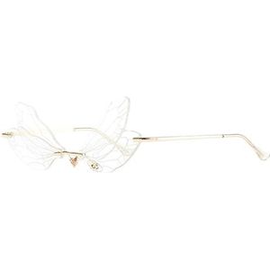 Dragonfly zonnebril zonnebril heren en dames metalen randloze zonnebril eigenzinnige bril (Color : Gold frame transparent film)