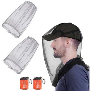 HORREX Set van 2 klamboe-kopjes, set van 2 stuks, muggennet, net, hoofdbescherming, net voor outdoor, wandelen, kamperen, klimmen, wandelen, muggen, vliegen, insecten, wants-preventie (grijs)