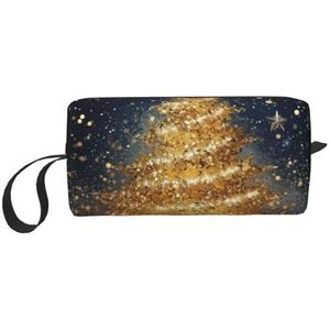 Make-up Tas voor Vrouwen Groene Kikker Grote Capaciteit Cosmetische Zakken Draagbare Toilettas Reizen Opslag, Gouden Glitter kerstboom, Eén maat