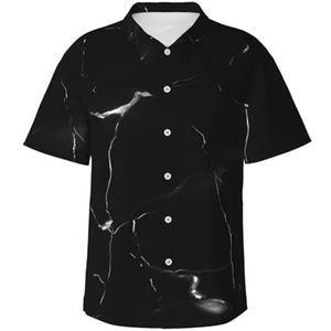 Zwart Marmeren Print Fun Hawaiiaans Shirt Voor Mannen Casual Korte Mouw Button Down Shirts Zomervakantie, Zwart, S