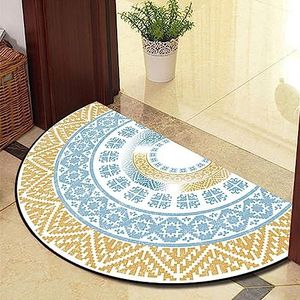 Guest Ruyunlai Halve cirkel tapijt voor gepersonaliseerde deurmatten entree deur welkom binnenmatten rond buiten buiten binnen tapijt voor achterdeur gele rand 80 x 130 cm