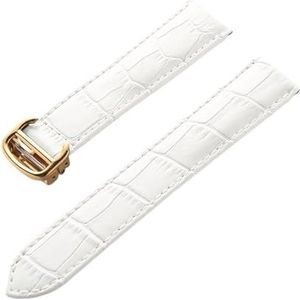 LQXHZ Lederen Horlogeband Eerste Laag Koeienhuid Compatibel Cartier Tank London Horlogeband Heren- En Damesarmbandaccessoires (Color : White gold buckle, Size : 15mm)