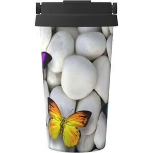 Kleurrijke vlinders stenen print geïsoleerde koffiemok Tumbler, 500 ml reizen koffiemok, voor reizen, kantoor, auto, feest, camping