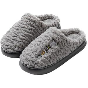 JadeRich Unisex Zachte Krullend Fleece Huispantoffels Memory Foam Gewatteerde Effen Kleur Indoor Schoenen Voor Vrouwen Mannen, Grijs, 5/6 UK