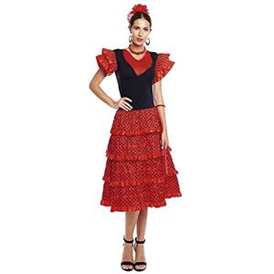 Partilandia Flamenca-jurk voor dames, rood, maat S tot XXL, kostuum, flamenco, ruches, beurs, april, sevilla, dans, rood, maat XXL