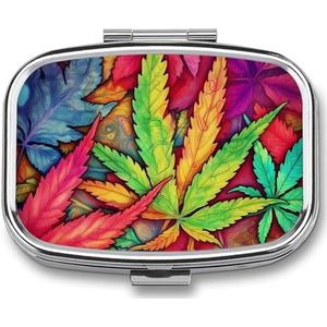 Multicolor Leaf Weed Art Pillendoos Leuke Vierkante Pil Case Draagbare Geneeskunde Tablet Vitamine Houder Organizer voor Purse Pocket