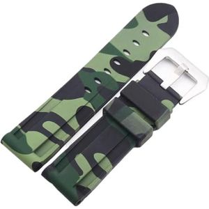 LUGEMA 22 Mm 24 Mm 26 Mm Camouflage Kleurrijke Rubberen Horlogeband Compatibel Met Herenhorloge Horlogeband Compatibel Met Samsung Gear S3 Classic Panerai(Green Silver buckle,26mm)