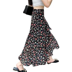 GerRit Skirt Flower Printing A-line Skirts Summer Spring High Waist Vintage Women's Midi Length Skirts-color 18-one Size