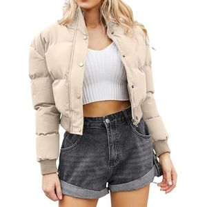 Sawmew Damesjas Pufferjack Zwarte Cropped Damesjas Korte Warme Jas Dons Cropped Winterjas Cropped Cropped Cropped Jack (Color : Khaki, Size : XXL)