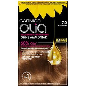 Garnier Olia Permanente haarverf zonder ammoniak, met voedende en natuurlijke oliën, volledige grijshaardekking, permanente kleuring, nr. 7.0 middenblond, 3 x 1 stuks