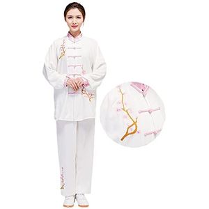 XRDSHY Tai Chi Kung Fu kleding voor dames en heren, vechtkunst, zen-meditatiepak, uniseks, lange mouwen, traditionele Chinese Shaolin Wushu Qigong geborduurd trainingsuniform, wit plum bloesem L