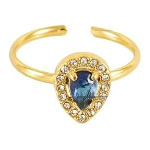 Dames open ring 18K gouden waterdruppel zirkoon verstelbare ringarmband (Style : Blue)