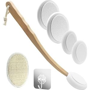 Back Cream Applicator Bodylotion-applicator voor rug Lange Handvat Vloeibare Bad Douche Borstel Set met 5 verwisselbare Opzetborstels en 1 Haak