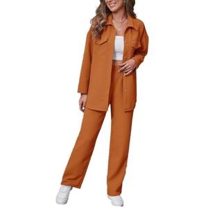 Leader of the Beauty Vrouwen Shirt Broek Pak Zomer Lichtgewicht Elastische Broek Set Tweedelig Pak Casual, Karamel, S