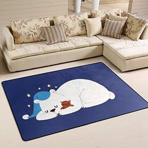 Gebied tapijten 100 x 150 cm, slapende witte beer welkom mat pluche flanel mat tapijt wasbaar woonkamer tapijt, voor woonkamer, strand