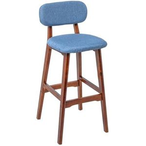 Barkrukken, ontbijtkeuken, Bistro, Cafe Barkrukken, lage keukenontbijtfauteuil, Bruine massief houten krukpoten, Katoenlinnen (Color : Blue, Size : 62cm/24.4"")