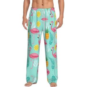 Roze Flamingo Heren Lange Lounge Wear Broek Nachtkleding Pyjama Bottoms Nachtkleding Met Zakken En Trekkoord, Wit, S