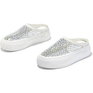 Dames 5 cm platform slippers opengewerkte strass mesh gesloten neus zomer casual schoenen - goud/zilver/zwart