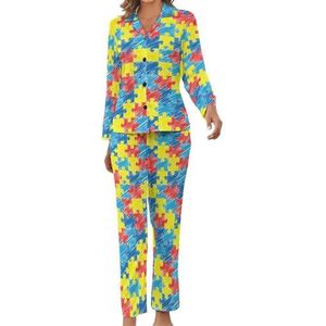 Kleur Autisme Bewustzijn Puzzel Vrouwen Pyjama Set Gedrukt Pj Set Nachtkleding Pyjama Loungewear Sets XL