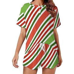 Kerst Rood Groen Strepen Mode 2 STKS Womens Pyjama Sets Korte Mouw Nachtkleding Zachte Loungewear Stijl-31
