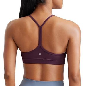 CRZ YOGA Vrouwen Low Impact Strappy Gewatteerde Sport BH Y Racer Back Spaghetti Riemen Yoga BH Tops Donker paars L