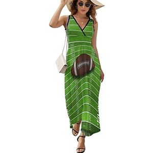 Rugby American Football Field Casual Maxi-jurk Voor Vrouwen V-hals Zomerjurk Mouwloze Strandjurk L