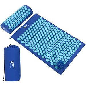 Fitem Acupressuurset acupressuurmat kussen tas massage bal verlicht pijn rug en nek spierontspanning (blauw-turquoise)