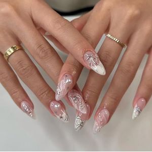 24 stuks ovale korte kunstnagels met slang- en sterpatroon, zwart Frans, nepnagels kort, amandel medium voor vrouwen, nagels nepnagels voor nagels kunst 11wit en boog 6