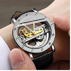 KISOARTWQ luxe horloge horloges voor mannen automatisch horloge Business Polshorloge Klok Skeleton Mechanische Horloges Luxe Roestvrij Staal Horloge, Lichtgevende Wijzerplaat, 30M Waterdicht (Kleur: F, Maat:)
