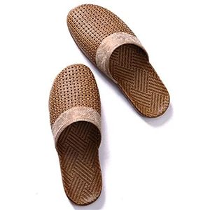 QLXYYFC Rotan gras geweven pantoffels, unisex linnen ademende pantoffels Indoorfloor meisjes pantoffels schoenen (Color : Grey, Size : 44/45 EU)