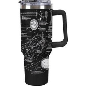 40 oz roestvrijstalen beker met handvat fysica print grote capaciteit autobeker lekvrije reisbeker koffiemok dubbele drinkdeksel waterfles geschenken voor mannen vrouwen