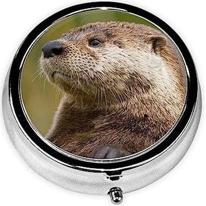 Otter Dier Gedrukt Pil Doos 3 Component Mini Kleine Pil Case Leuke Pil Organizer Draagbare Ronde Pil Container Houder om Vitaminen Medicatie vast te houden
