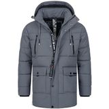 Indicode Heren INWess Quilted Jacket | Gewatteerd jack met capuchon Charcoal Mix S