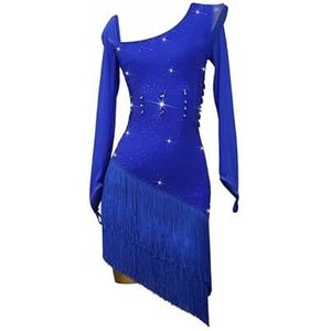 Yhwacyznm Professionele Latijns Amerikaanse dansjurk Tango Ballroom wedstrijdkleding voor dames Cha Cha dansrok Asymmetrische zoom Kleding voor samba Slim fit,Blauw,L
