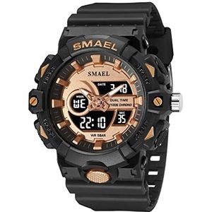 Mannen/Vrouwen Digitaal Analoge Horloge, Openlucht Waterdichte Militaire Horloges Led Backlight Openluchtsport Multifunctioneel Horloge, Zwart Rose Goud