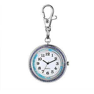 JewelryWe Sleutelhanger Horloge Strass Ronde Quartz Zakhorloge FOB Clip-on Riem Horloge Nieuwigheid Sleutelhanger Horloges voor Mannen Vrouwen, Lichtblauw, Klassiek