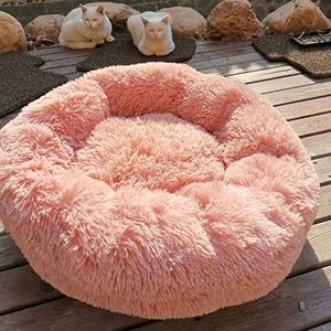 Huisdier Bed,Hond Kat Sofa Pads Pluche Donut House Ronde Warm Knuffel Bed Gezellige Huisdier Nest, Kat Kussen Bed Mat Slaap Orthopedische Relief en Verbeterde Slaap,Anti-Slip Bodem, Machine Wasbaar, 80CM, roze