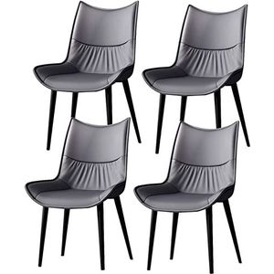 GEIRONV Keuken eetkamerstoelen set van 4, moderne half eeuw woonkamer zijstoelen met koolstofstalen poten stoelen met PU kussen rugleuning Eetstoelen (Color : Dark Gray, Size : 86 * 40 * 44cm)
