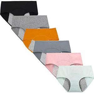 Kissecret Menstruatieondergoed voor tienermeisjes, van katoen, verpakking met 6 ademende, sterk absorberende lekvrije slipjes, stijl 1, S