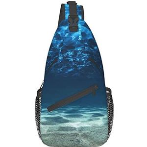 Evealyn Blauwe Oceaan Zee Gedrukte Messenger Bag Borst Bag Schoudertas, Voor Running Walking Reizen, Zwart, One Size, Sling Rugzakken