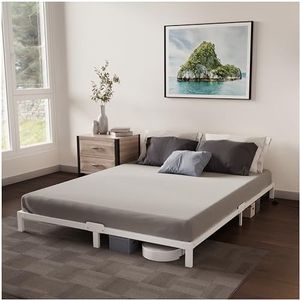 Dreamzie Bedframe 160 x 200 Van Metaal, Bedframe 160 x 200 Voor Matrassen Eenpersoonsbed, Hoogte 25 cm, Robuust, Eenvoudige Montage, Omvangrijke Opbergruimte, Witte Lattenbodem