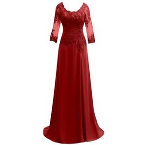Dames chiffon moeder van de bruid jurk voor bruiloft ruches galajurken cocktailjurk plus size, Rood, 32