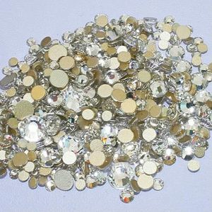 SS4-SS20 Mixformaat Helder Kristal Goud Plat Achter Strass Decoraties DIY Glitterstenen 3D Nail Art Accessoires-Kristal-Mixformaat SS3-SS20