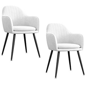GEIRONV Kitchen Chair Set van 2, 47 × 44 × 83cm for woonkamer slaapkamer appartement make-up stoel fluwelen zwarte metalen benen eetkamerstoel Eetstoelen (Color : White)