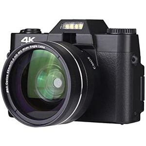 Videocamera Vlogcamera Recorder 48MP Fotografie Digitale Camera for Vlog 4K Compact Photo Camcorder Retro Vintage Videorecorder Draai Scherm(No TF Card,With Wide Angle Lens)