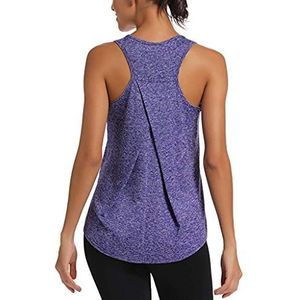 Lazzboy Tanktop Yoga Sport Dames Racerback Looptop Fitness Running Shirt Tops Sexy Solide Ademend Mouwloos Schoudervrij Vest Shirt Blouse, lila, L