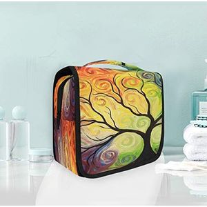 Kleurrijke boom kunst opknoping opvouwbare toilettas make-up reisorganisator tassen tas voor vrouwen meisjes badkamer
