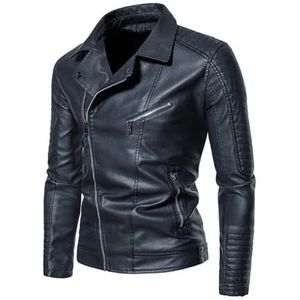 Leren herfst- en winterjas for heren Cool leren jack met rits Leisure Edition Leren jack met rits Retro slank leren bikerjack Street Trend leren jack Geschikt for zakelijk en feest(Blue_XL)