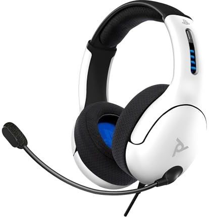 PDP Gaming LVL50 bekabeld Headset met Mic for Playstation, PS4, PS5 - PC, iPad, Mac, Compatible - Noise Cancelling microfoon, Lichtgewicht, Soft Comfort Over Ear Headphones - wit