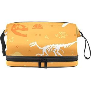 Grote capaciteit reizen cosmetische tas,Dinosaurus Fossiele Oranje,Make-up tas,Waterdichte make-up tas Organizer, Meerkleurig, 27x15x14 cm/10.6x5.9x5.5 in